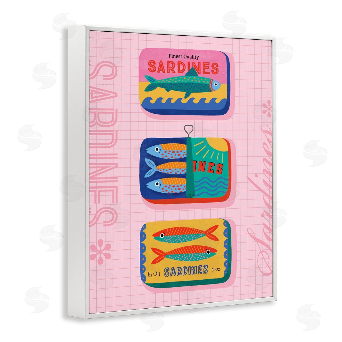 Nina Seven Bright Sardine Can Designs White Framed Giclee Wall Art Print