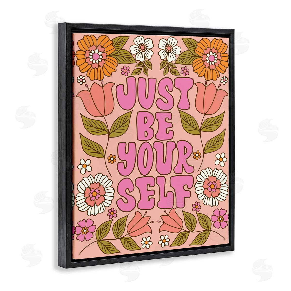 Taylor Shannon Designs Be Yourself Flower Power Black Floating Frame Canvas Wall Art Print
