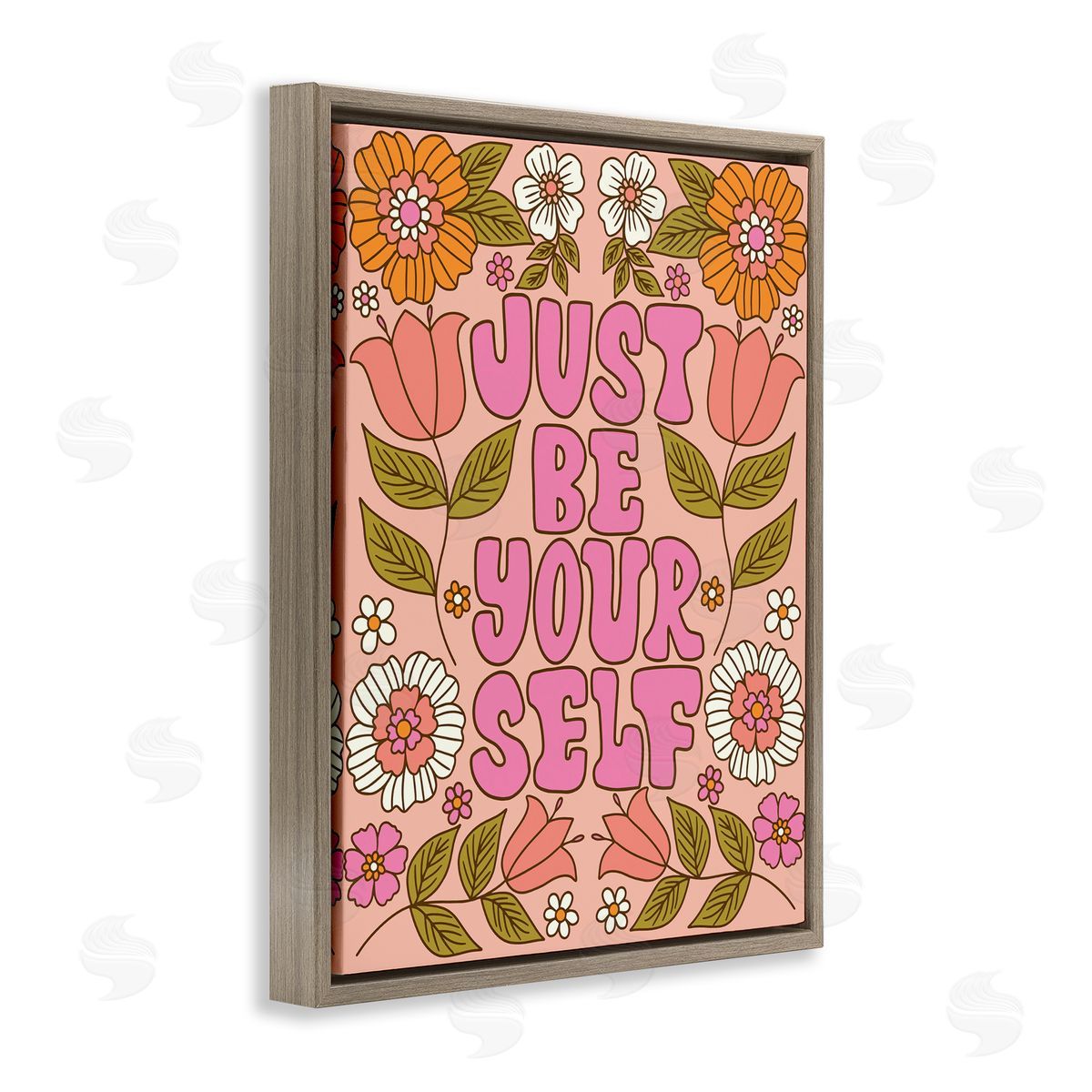 Taylor Shannon Designs Be Yourself Flower Power Brown Floating Frame Canvas Wall Art Print