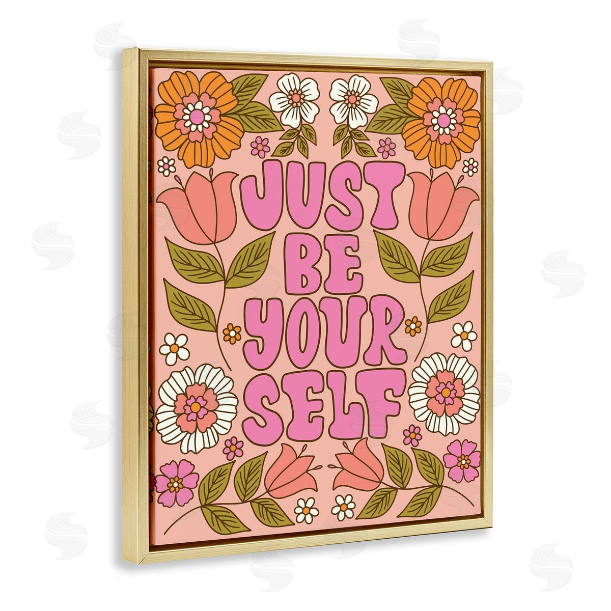 Taylor Shannon Designs Be Yourself Flower Power Gold Floating Frame Canvas Wall Art Print
