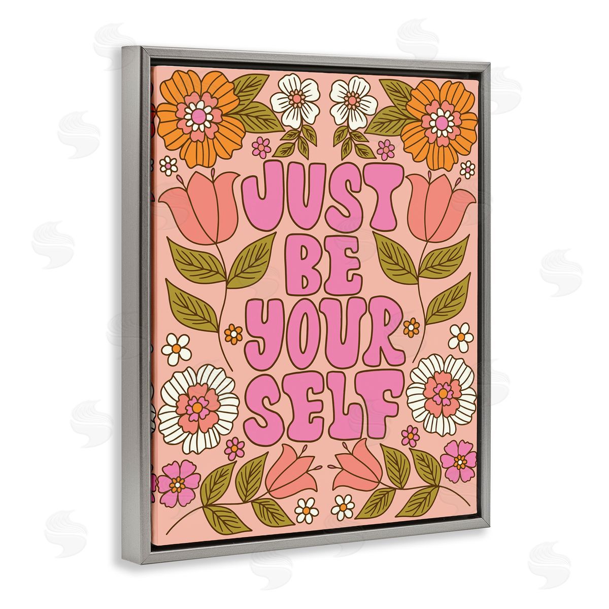 Taylor Shannon Designs Be Yourself Flower Power Gray Floating Frame Canvas Wall Art Print