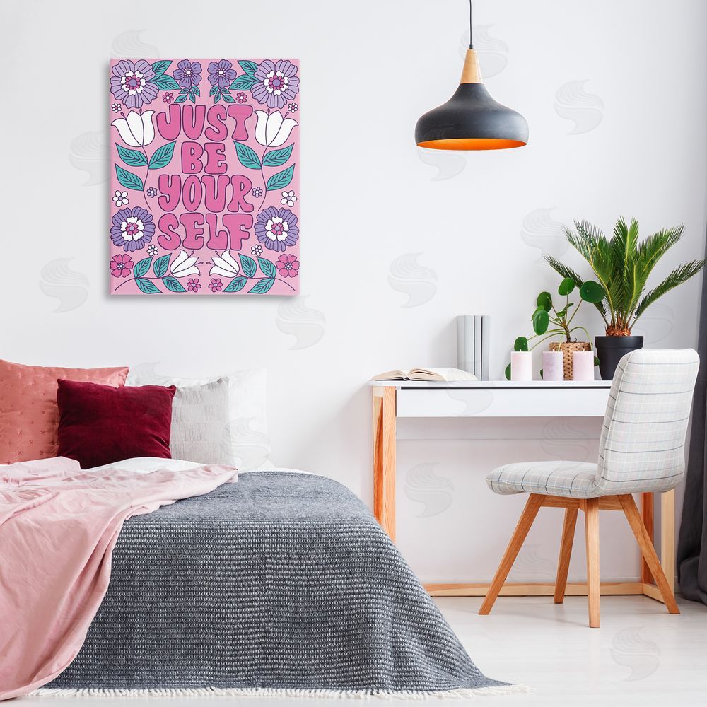 Taylor Shannon Designs Retro Floral Be Yourself Canvas Wall Art Print in Room