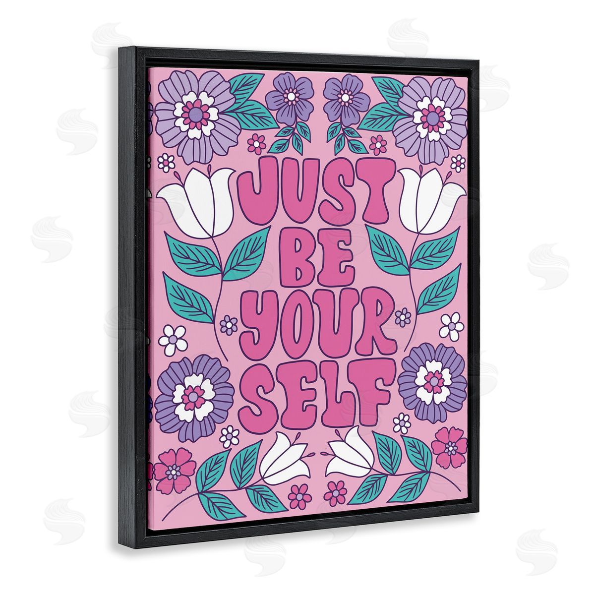 Taylor Shannon Designs Retro Floral Be Yourself Black Floating Frame Canvas Wall Art Print