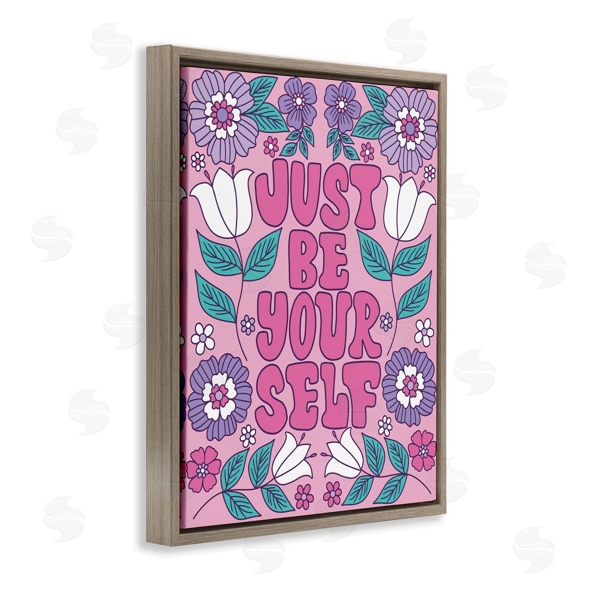 Taylor Shannon Designs Retro Floral Be Yourself Brown Floating Frame Canvas Wall Art Print