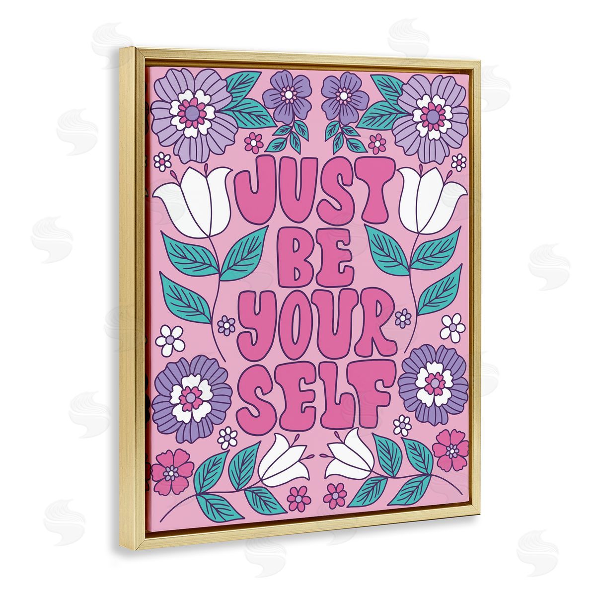 Taylor Shannon Designs Retro Floral Be Yourself Gold Floating Frame Canvas Wall Art Print