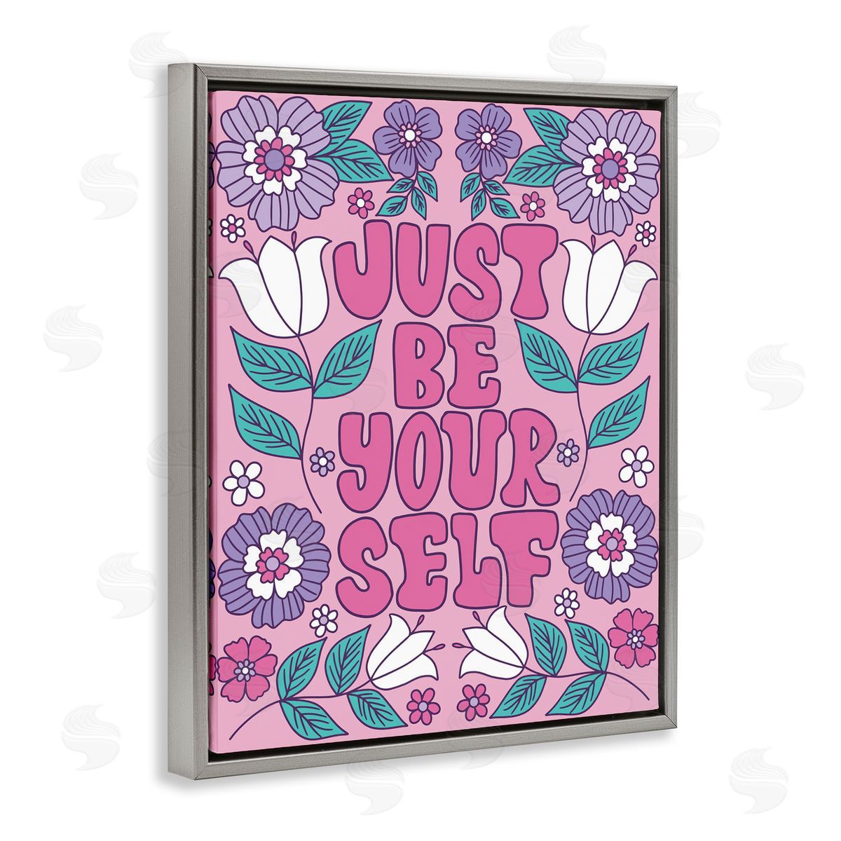 Taylor Shannon Designs Retro Floral Be Yourself Gray Floating Frame Canvas Wall Art Print