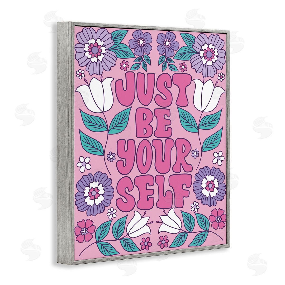 Taylor Shannon Designs Retro Floral Be Yourself Gray Framed Giclee Wall Art Print