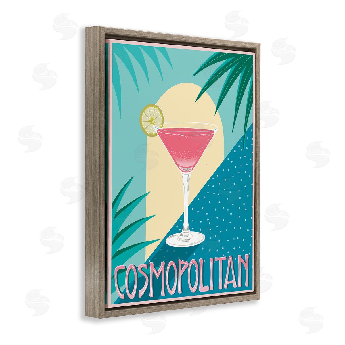 Jo Reid Cosmopolitan & Palm Leaves Brown Floating Frame Canvas Wall Art Print