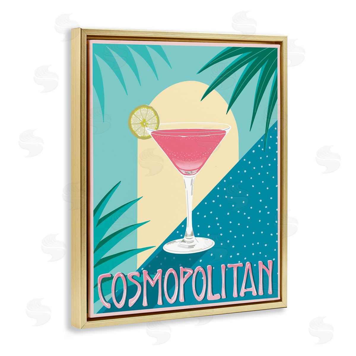 Jo Reid Cosmopolitan & Palm Leaves Gold Floating Frame Canvas Wall Art Print
