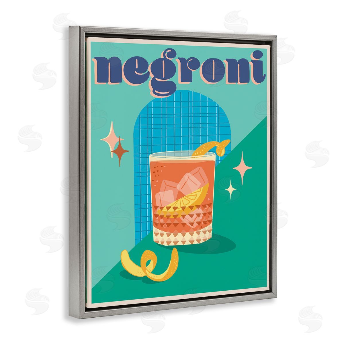 Jo Reid Classic Retro Negroni Gray Floating Frame Canvas Wall Art Print