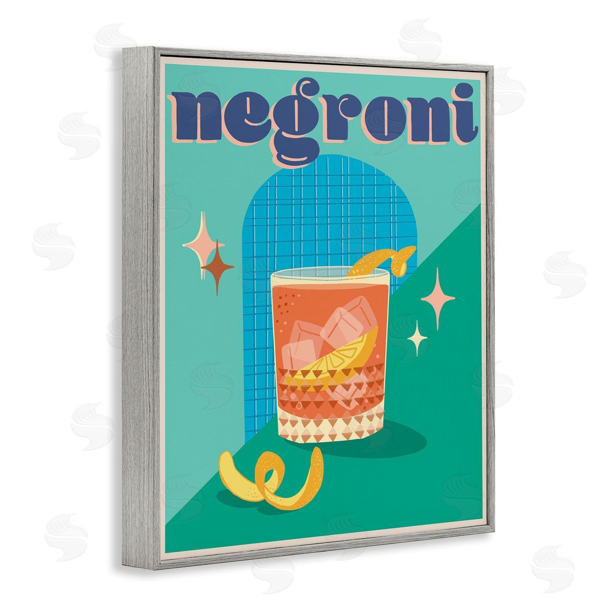 Jo Reid Classic Retro Negroni Gray Framed Giclee Wall Art Print