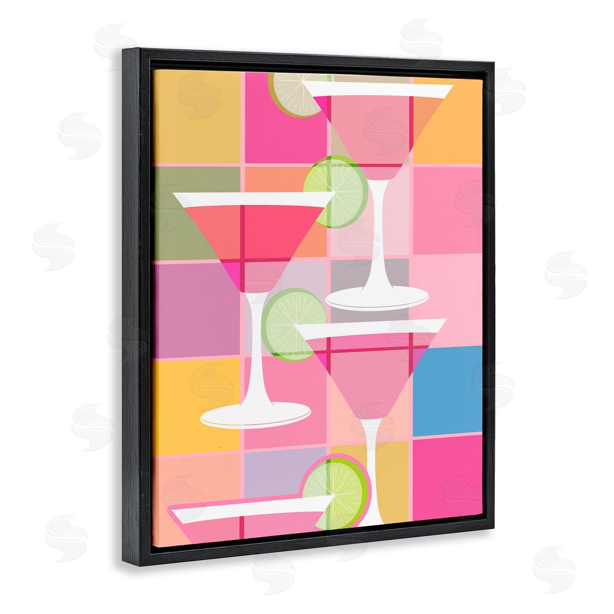 SD Graphics Studio Cocktail Squares Design Black Floating Frame Canvas Wall Art Print