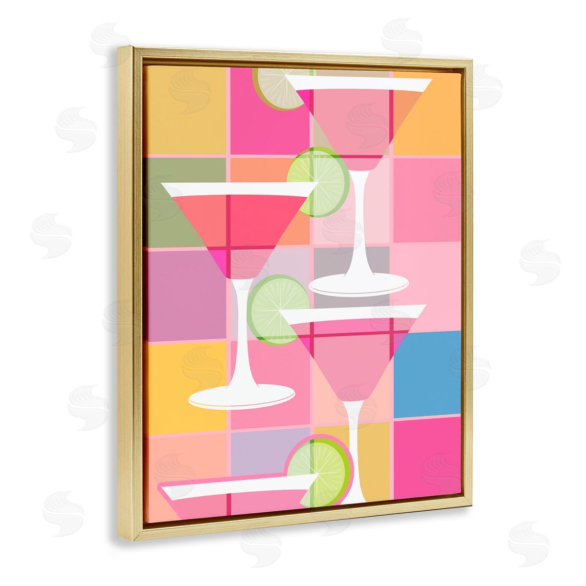 SD Graphics Studio Cocktail Squares Design Gold Floating Frame Canvas Wall Art Print