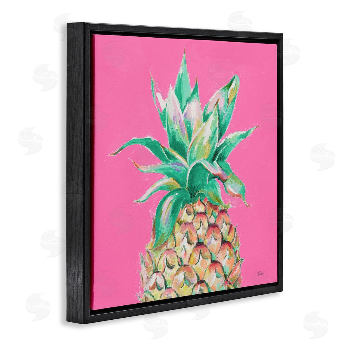 Patricia Pinto Pineapple on Pink Black Floating Frame Canvas Wall Art Print