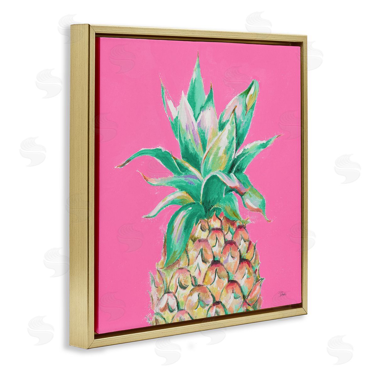 Patricia Pinto Pineapple on Pink Gold Floating Frame Canvas Wall Art Print