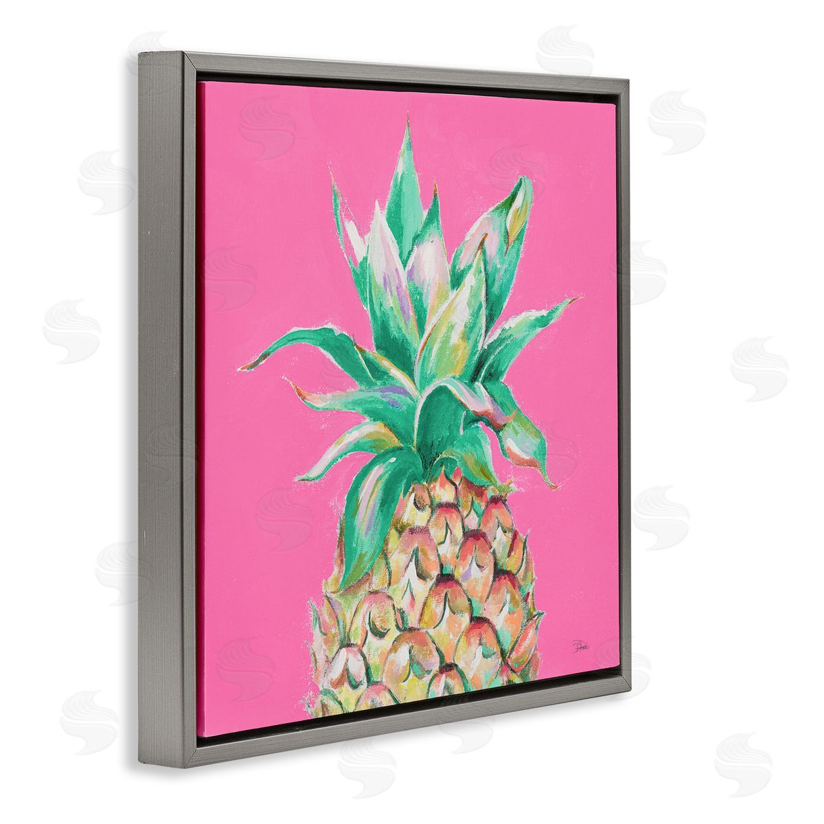 Patricia Pinto Pineapple on Pink Gray Floating Frame Canvas Wall Art Print