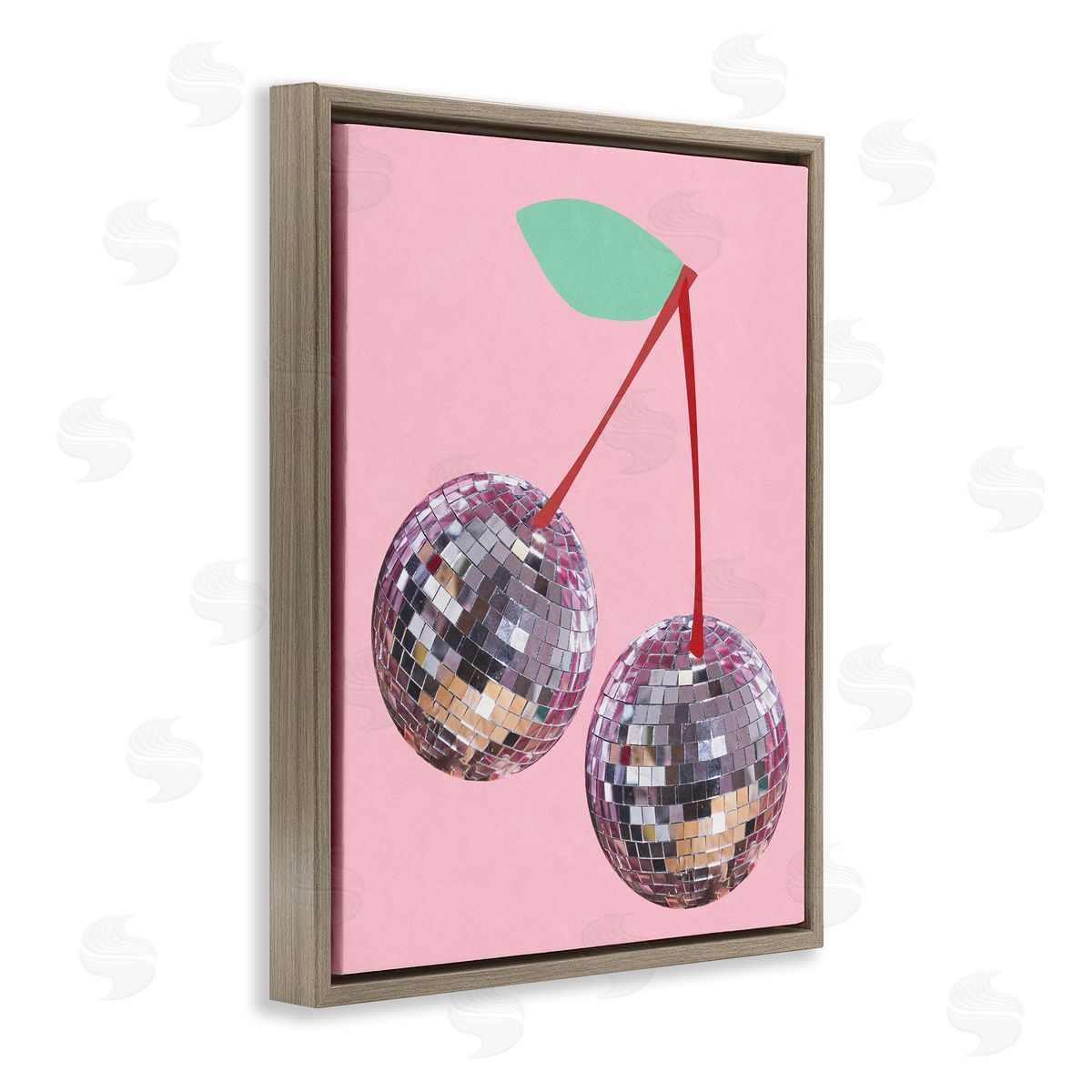 Anna Quach Disco Cherries on Pink Brown Floating Frame Canvas Wall Art Print