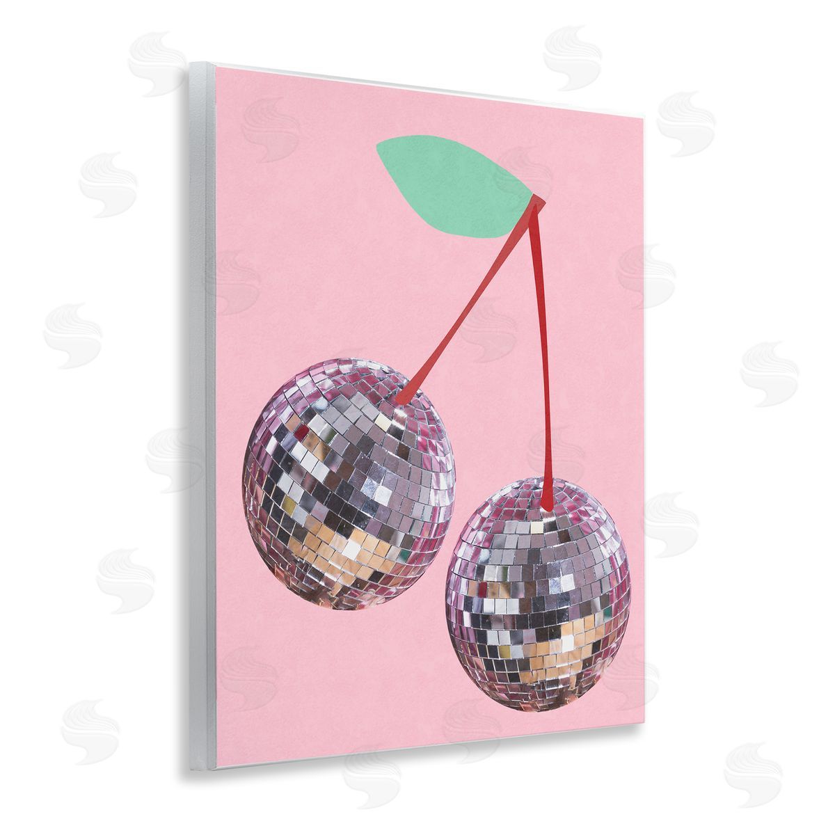 Anna Quach Disco Cherries on Pink Wooden Wall Plaque Art Print
