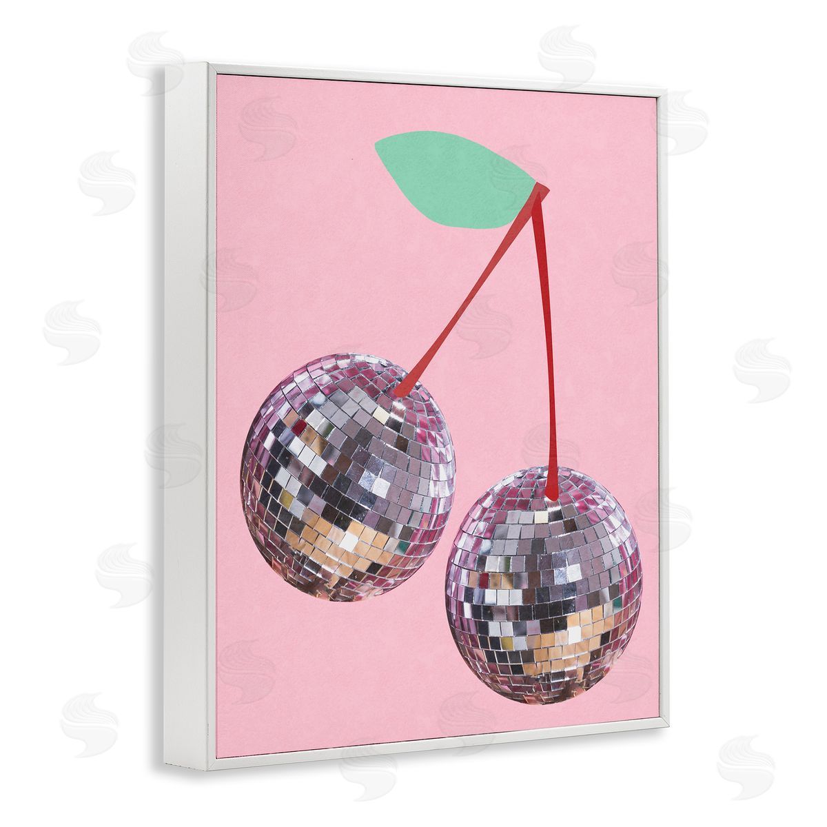 Anna Quach Disco Cherries on Pink White Framed Giclee Wall Art Print