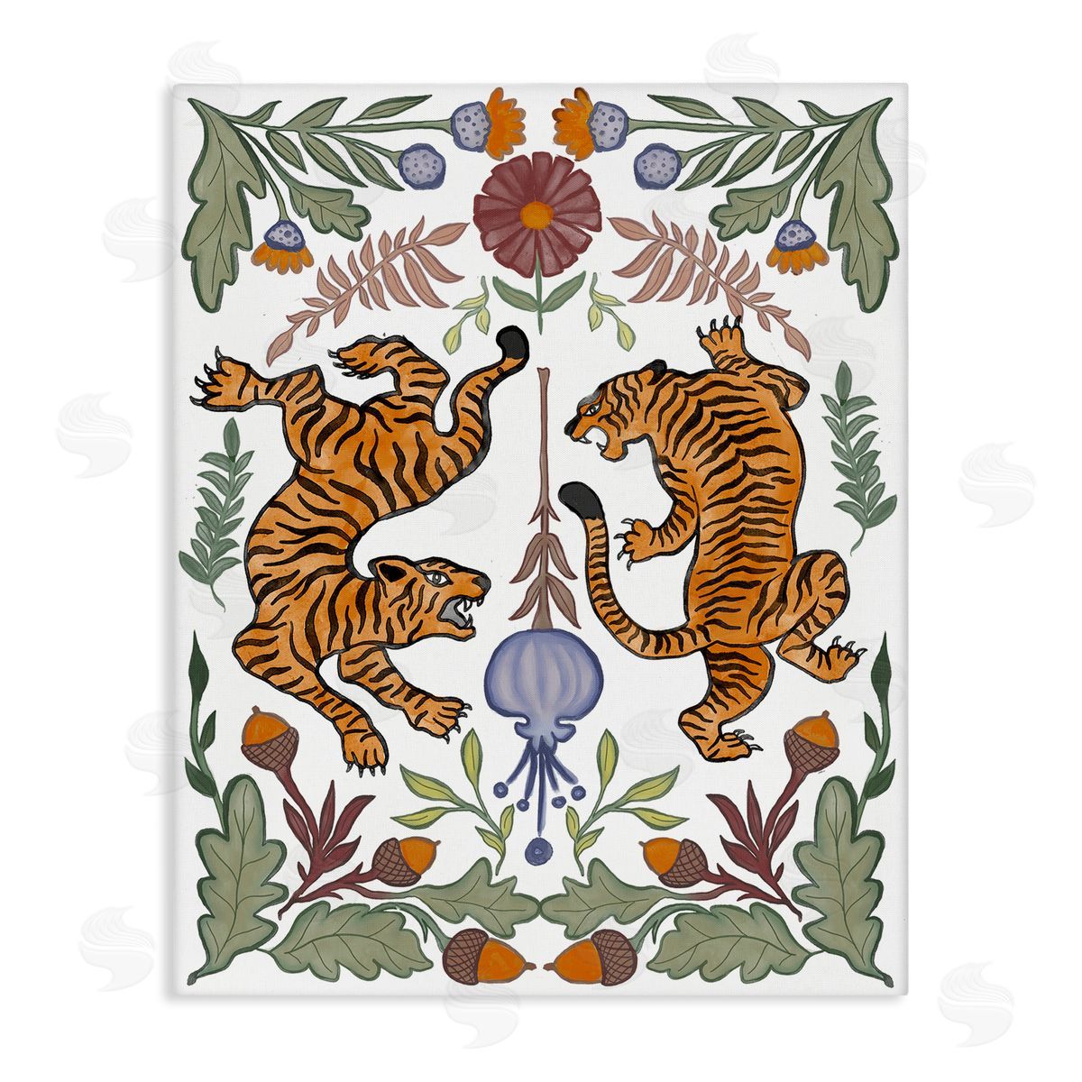 Elizabeth Medley Mirrored Plants with Tigers Canvas Wall Art Print