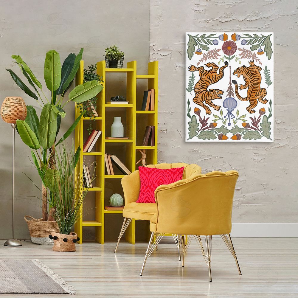 Elizabeth Medley Mirrored Plants with Tigers Canvas Wall Art Print in Room
