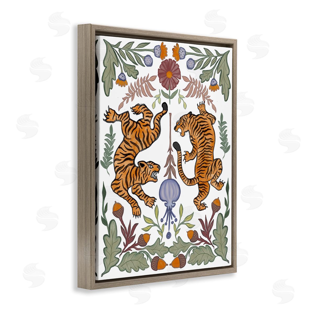 Elizabeth Medley Mirrored Plants with Tigers Brown Floating Frame Canvas Wall Art Print