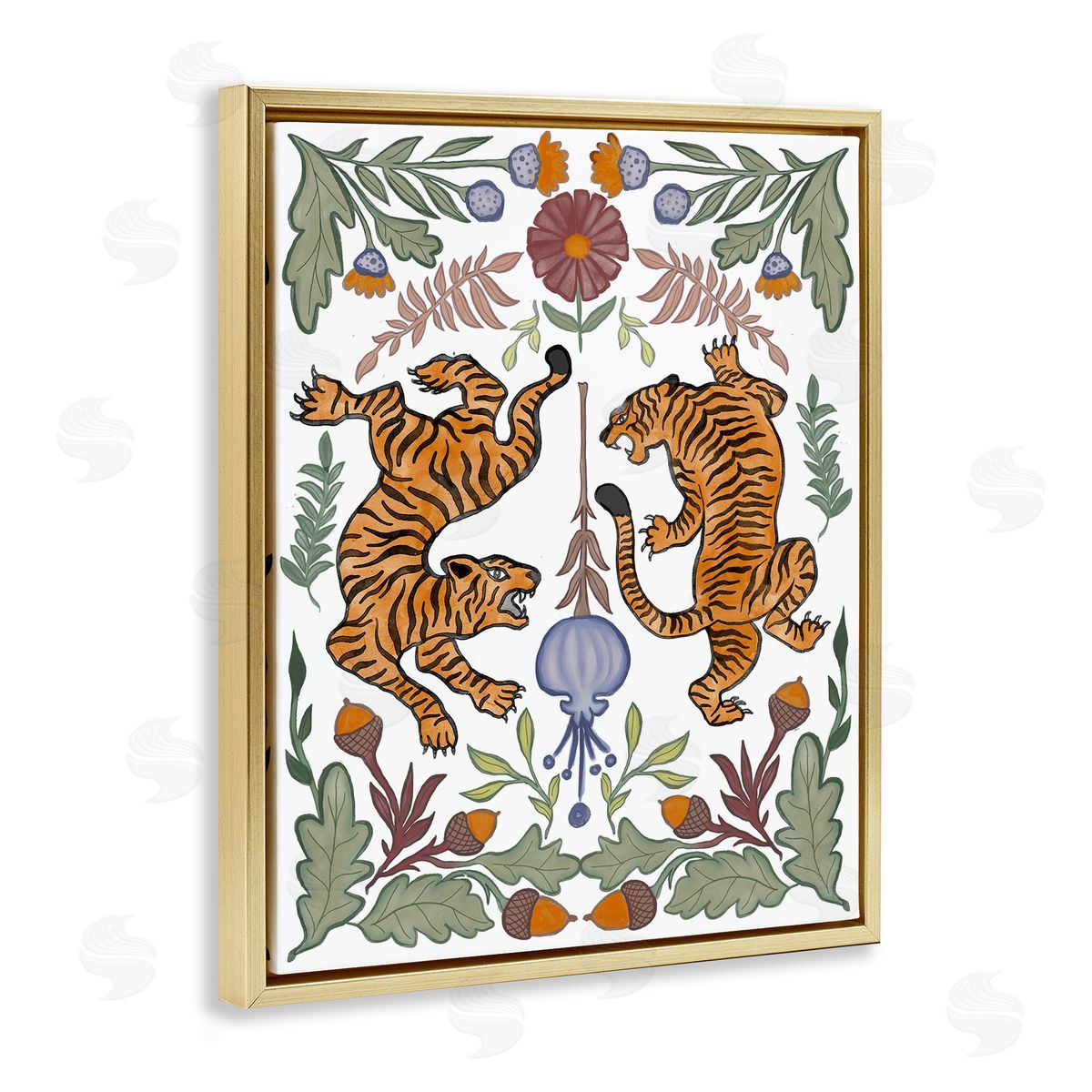 Elizabeth Medley Mirrored Plants with Tigers Gold Floating Frame Canvas Wall Art Print