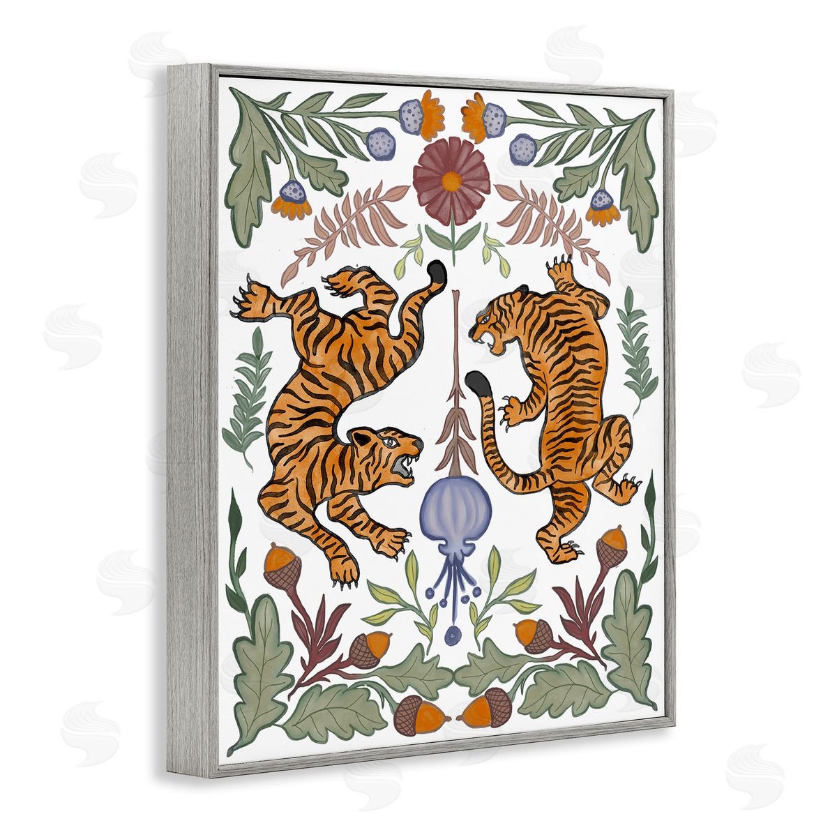 Elizabeth Medley Mirrored Plants with Tigers Gray Framed Giclee Wall Art Print