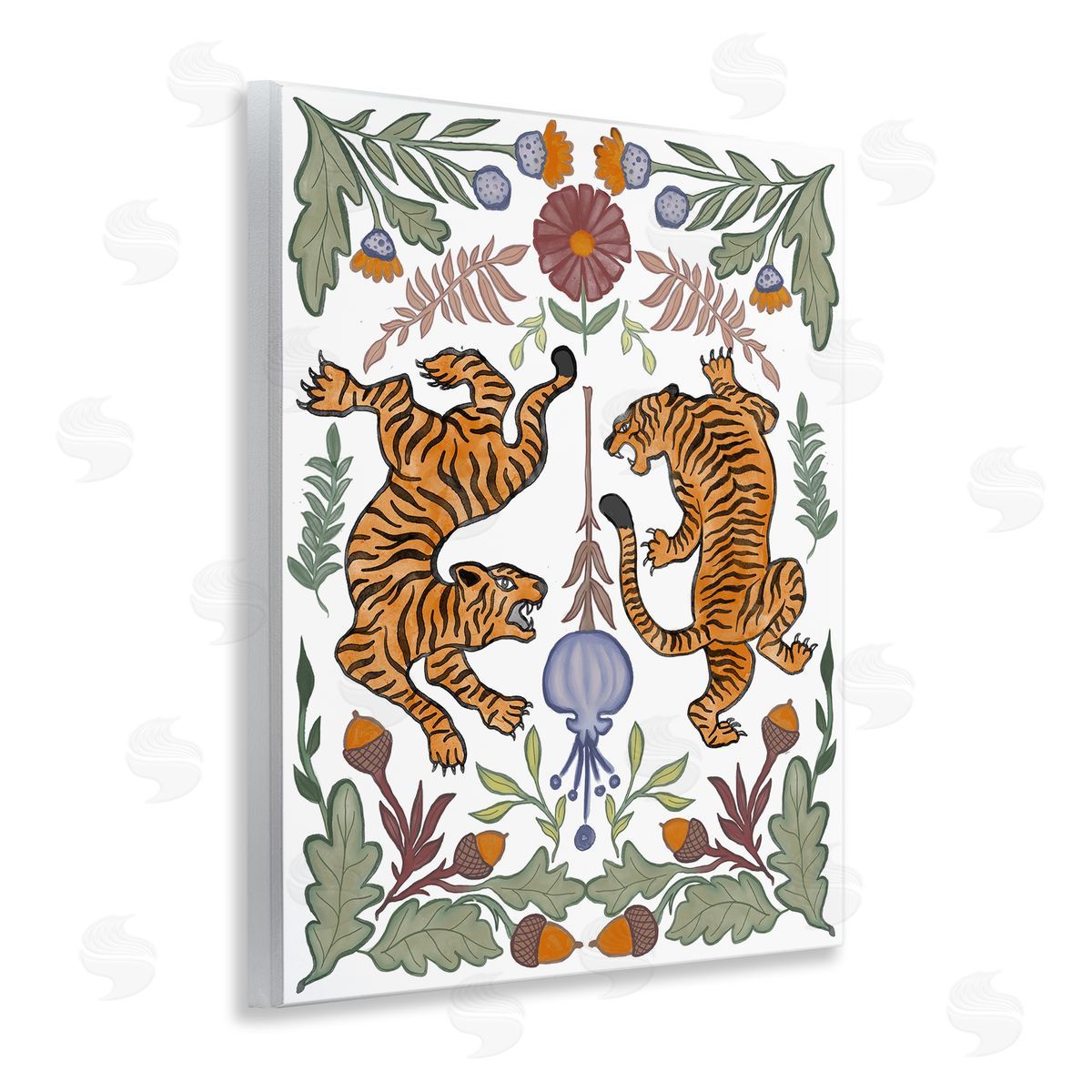 Elizabeth Medley Mirrored Plants with Tigers Wooden Wall Plaque Art Print