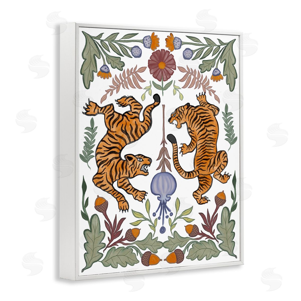 Elizabeth Medley Mirrored Plants with Tigers White Framed Giclee Wall Art Print