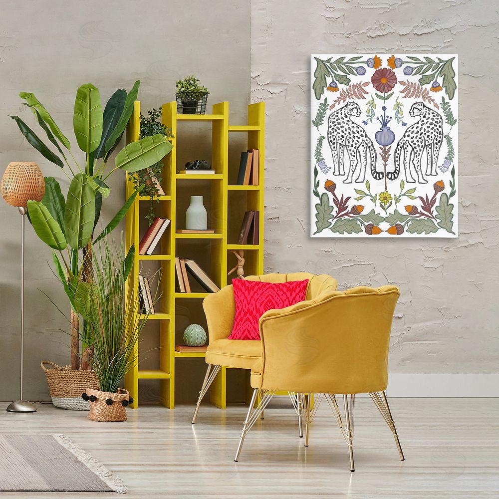 Elizabeth Medley Mirrored Plants with Leopards Canvas Wall Art Print in Room