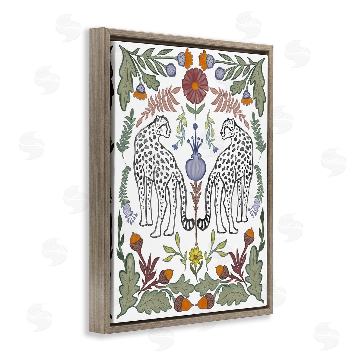 Elizabeth Medley Mirrored Plants with Leopards Brown Floating Frame Canvas Wall Art Print