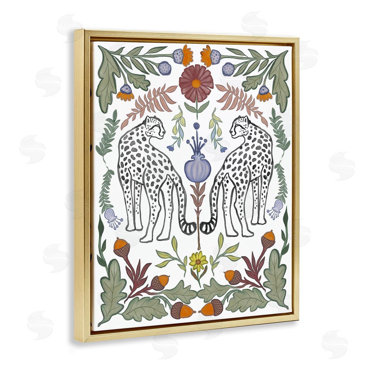 Elizabeth Medley Mirrored Plants with Leopards Gold Floating Frame Canvas Wall Art Print