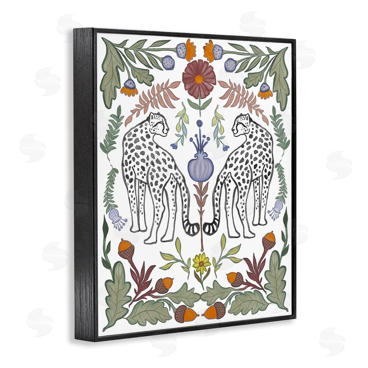 Elizabeth Medley Mirrored Plants with Leopards Black Framed Giclee Wall Art Print