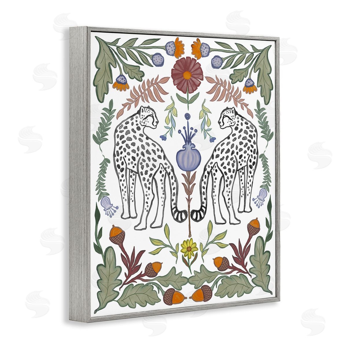 Elizabeth Medley Mirrored Plants with Leopards Gray Framed Giclee Wall Art Print