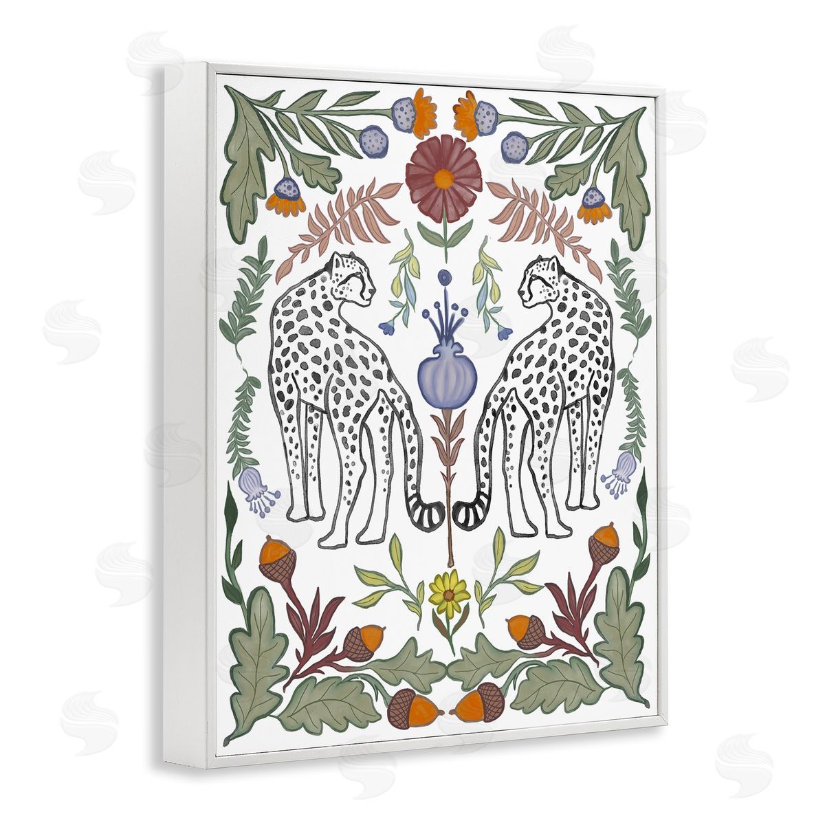 Elizabeth Medley Mirrored Plants with Leopards White Framed Giclee Wall Art Print