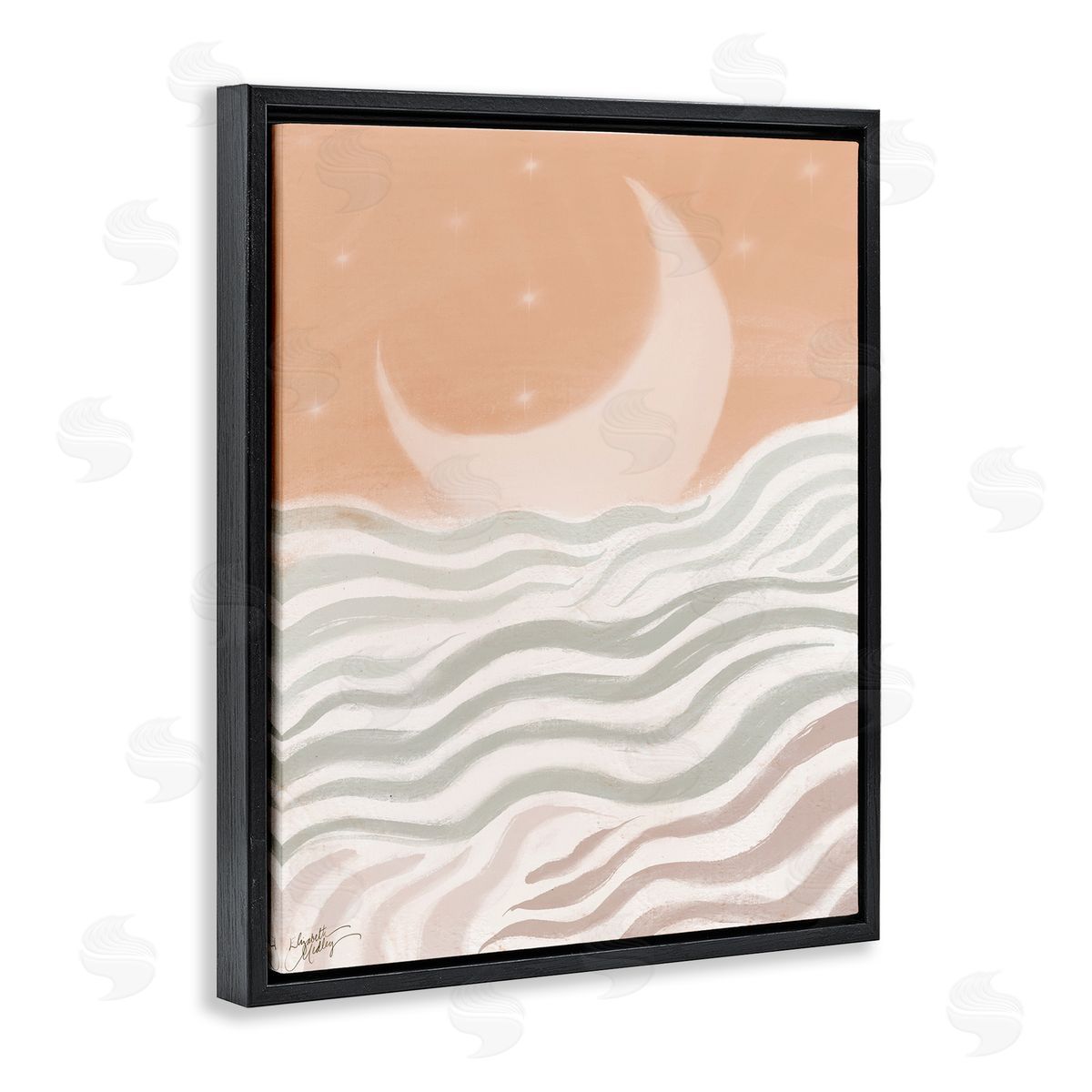Elizabeth Medley Crescent Moon over Sea Black Floating Frame Canvas Wall Art Print