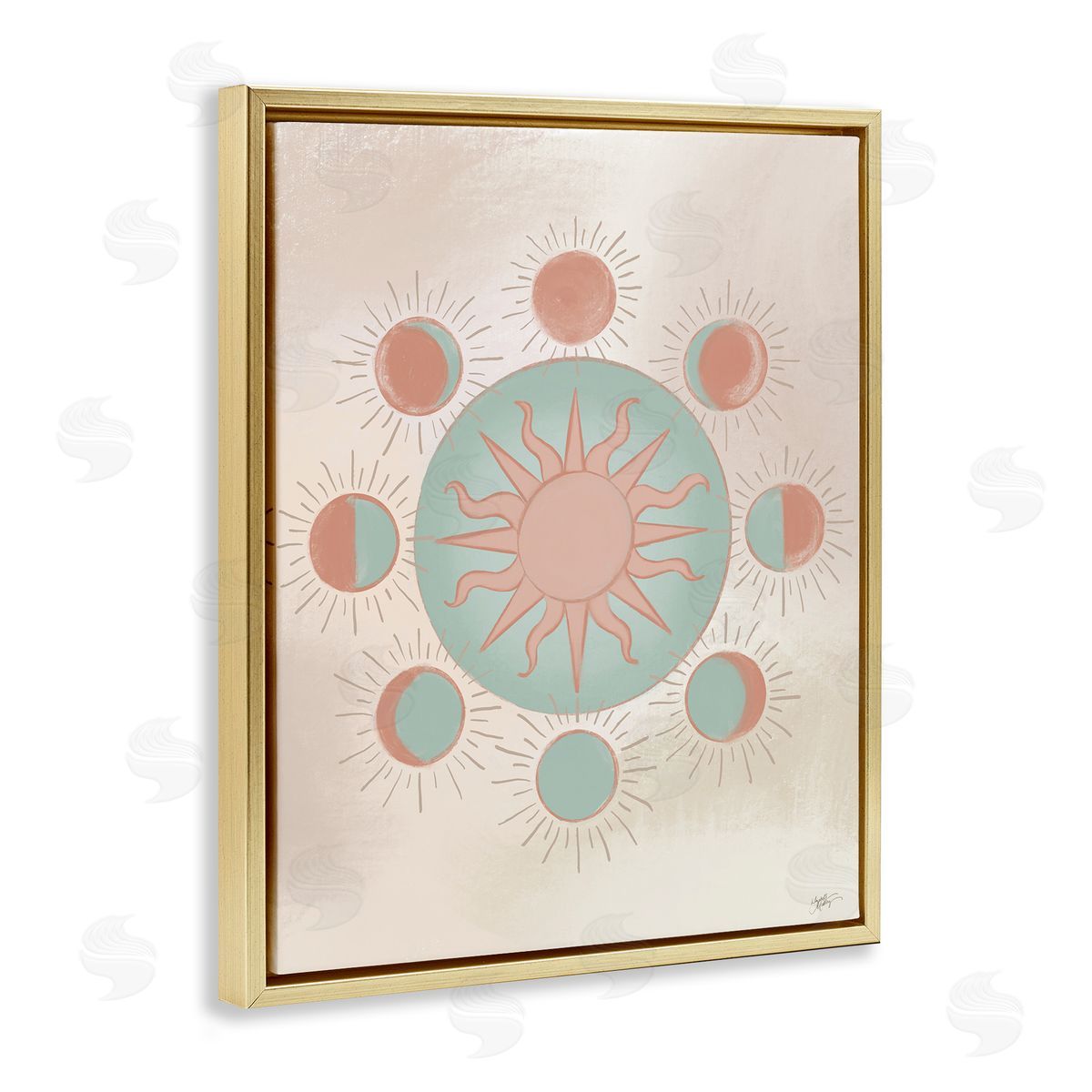 Elizabeth Medley Balanced Lunar Moon Phases Gold Floating Frame Canvas Wall Art Print