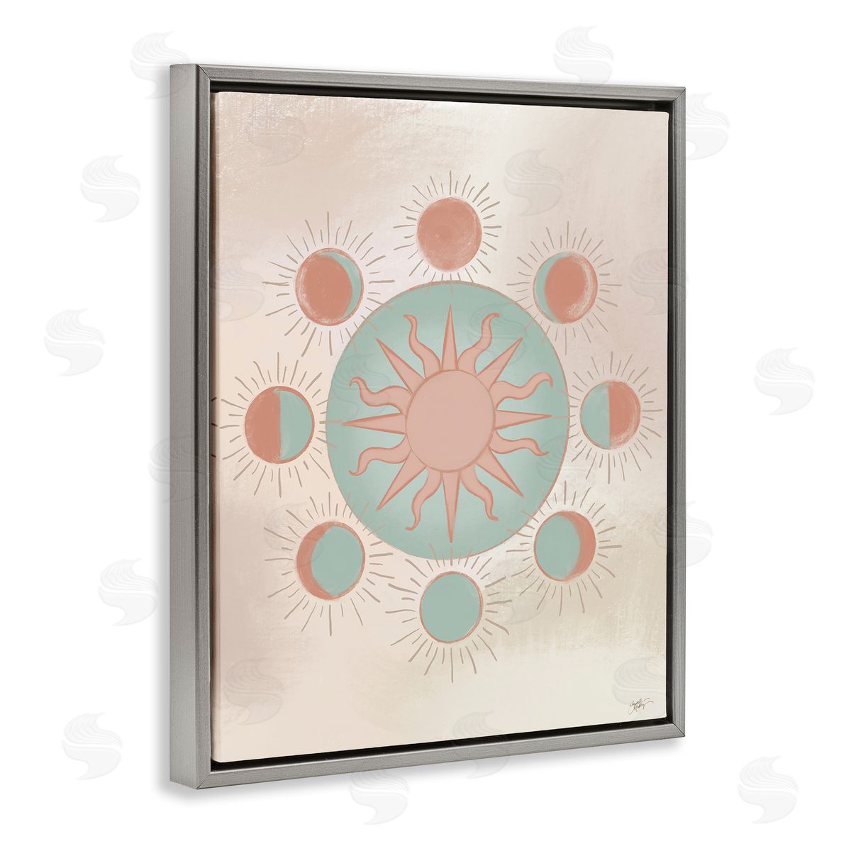 Elizabeth Medley Balanced Lunar Moon Phases Gray Floating Frame Canvas Wall Art Print