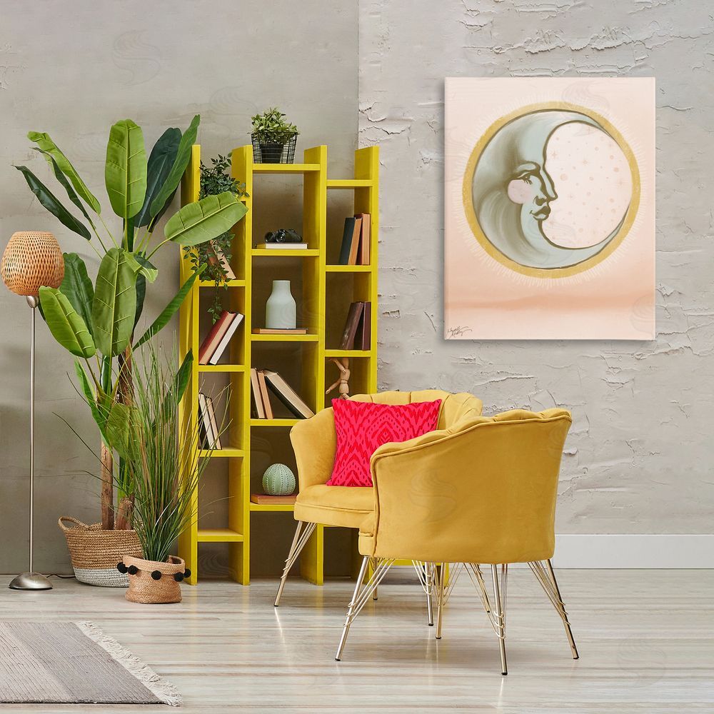 Elizabeth Medley Moon Face in Circle Canvas Wall Art Print in Room