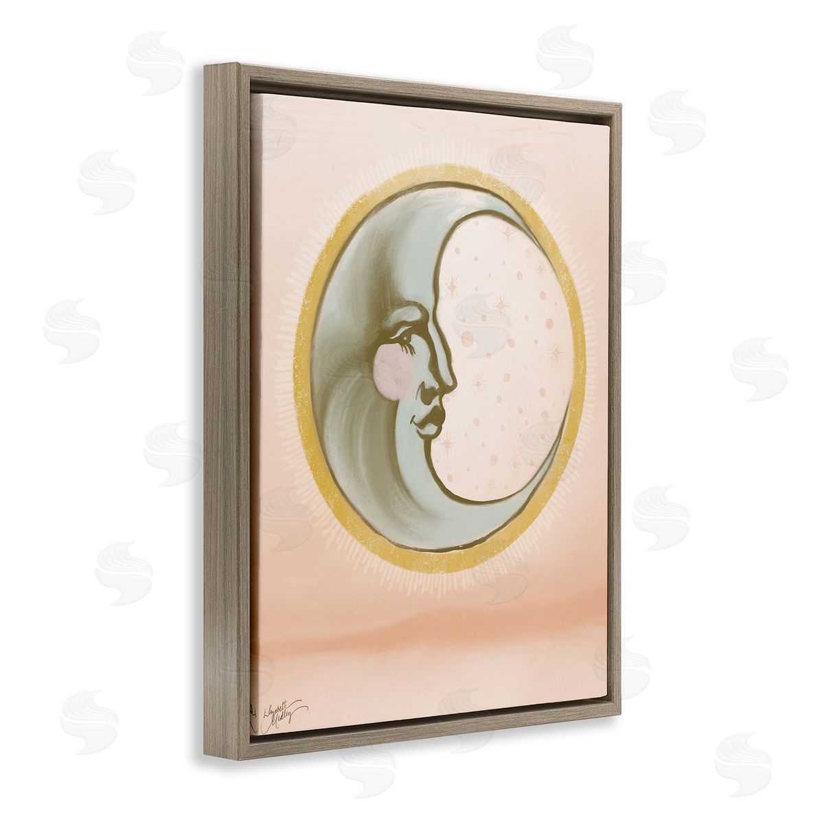 Elizabeth Medley Moon Face in Circle Brown Floating Frame Canvas Wall Art Print
