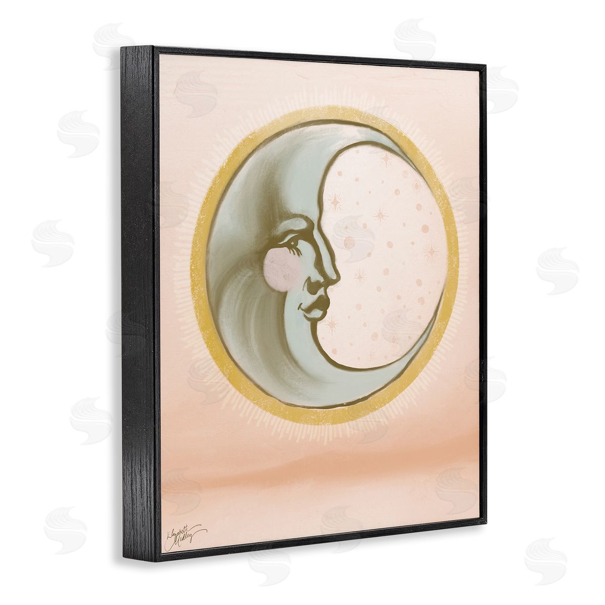 Elizabeth Medley Moon Face in Circle Black Framed Giclee Wall Art Print