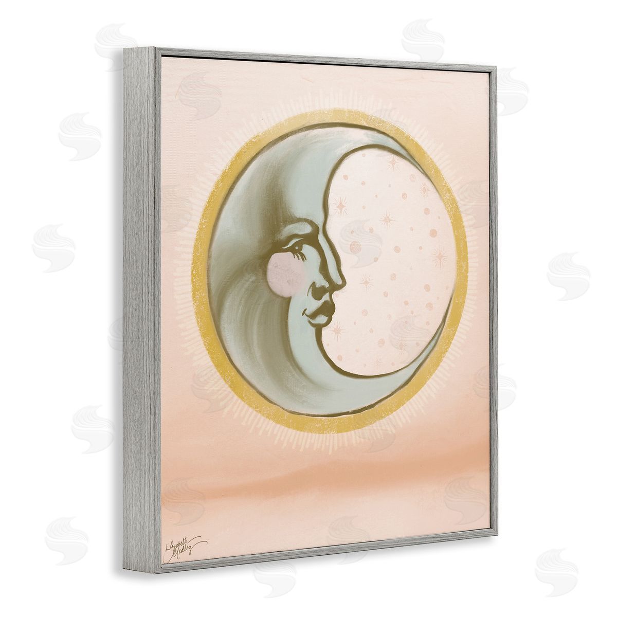 Elizabeth Medley Moon Face in Circle Gray Framed Giclee Wall Art Print