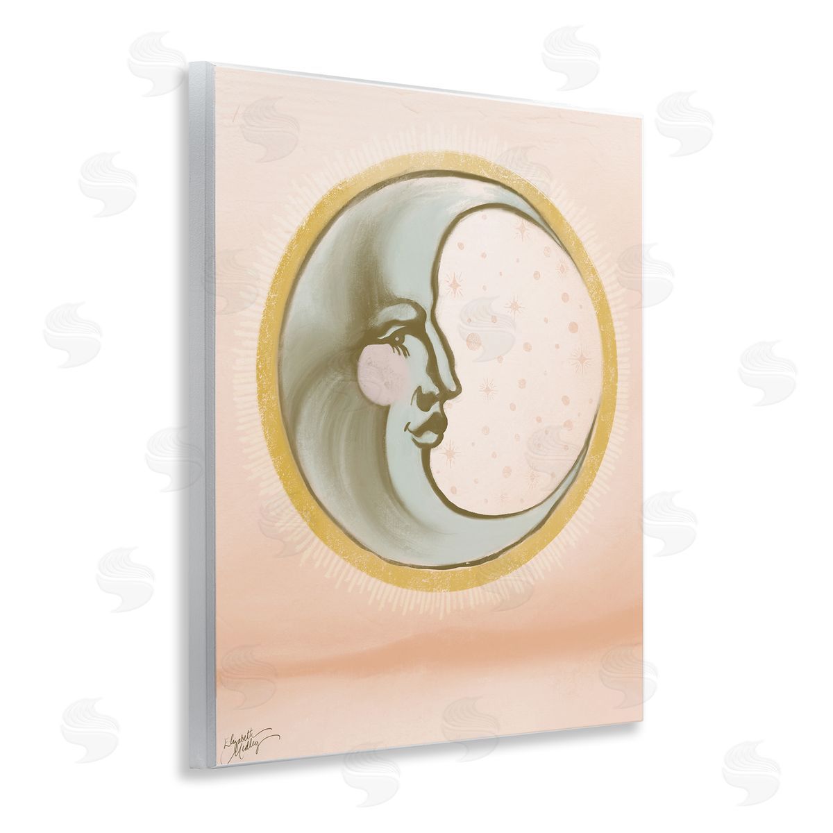 Elizabeth Medley Moon Face in Circle Wooden Wall Plaque Art Print