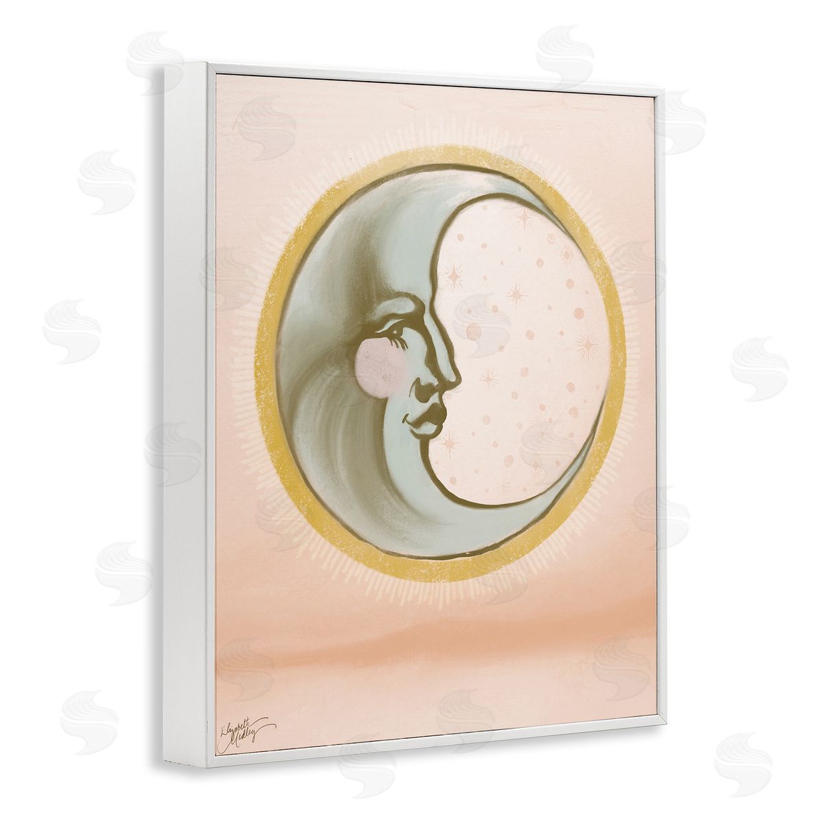 Elizabeth Medley Moon Face in Circle White Framed Giclee Wall Art Print