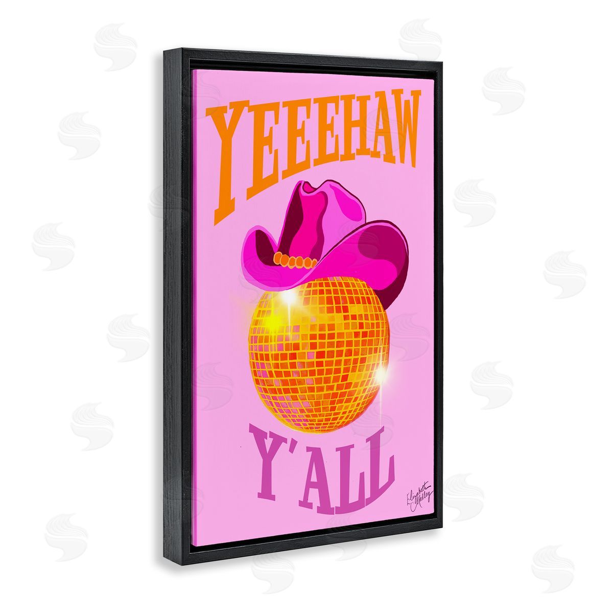 Elizabeth Medley Yeehaw Y'all Disco Cowboy Black Floating Frame Canvas Wall Art Print
