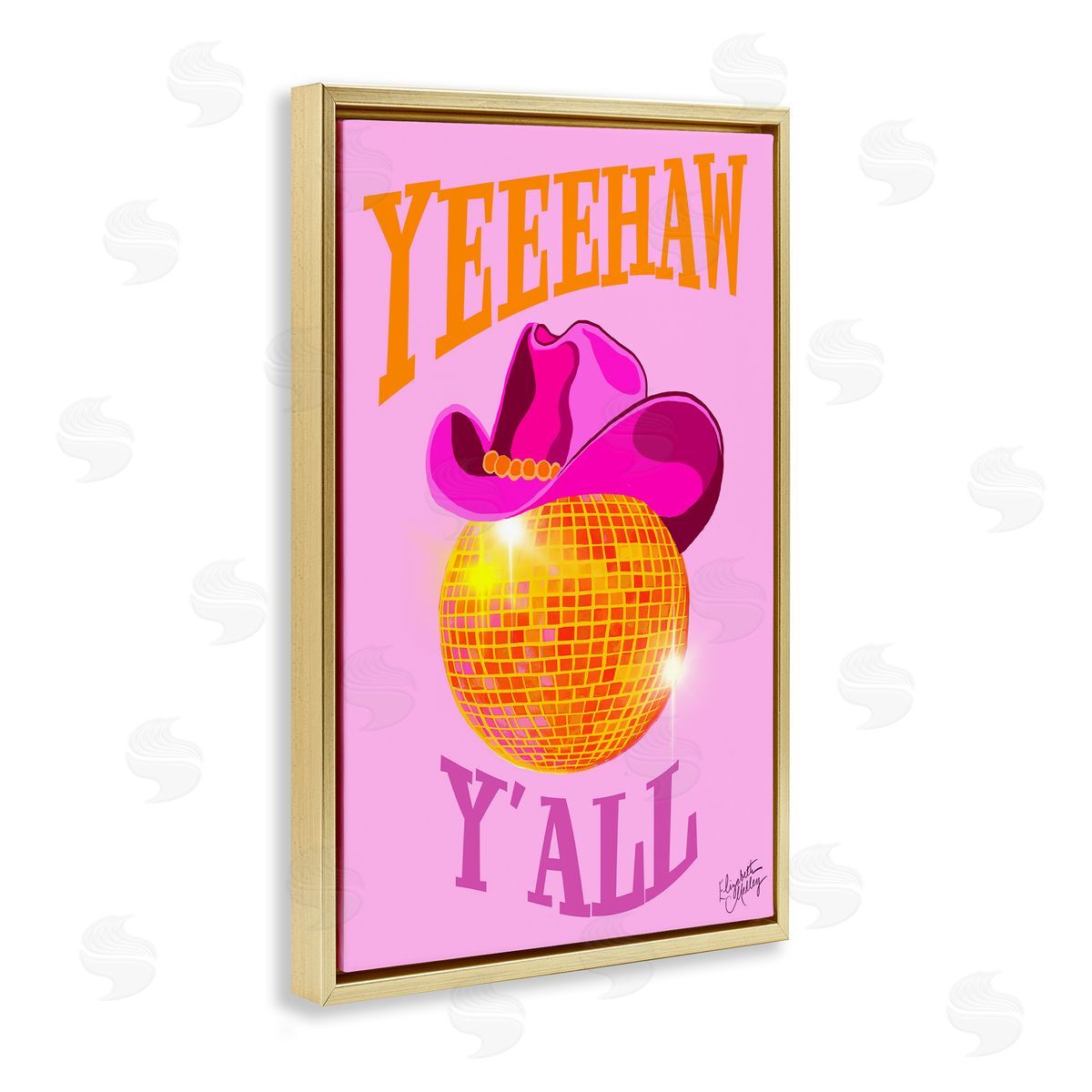 Elizabeth Medley Yeehaw Y'all Disco Cowboy Gold Floating Frame Canvas Wall Art Print