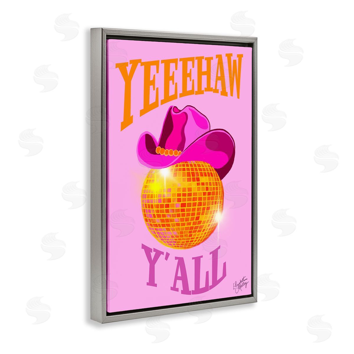 Elizabeth Medley Yeehaw Y'all Disco Cowboy Gray Floating Frame Canvas Wall Art Print
