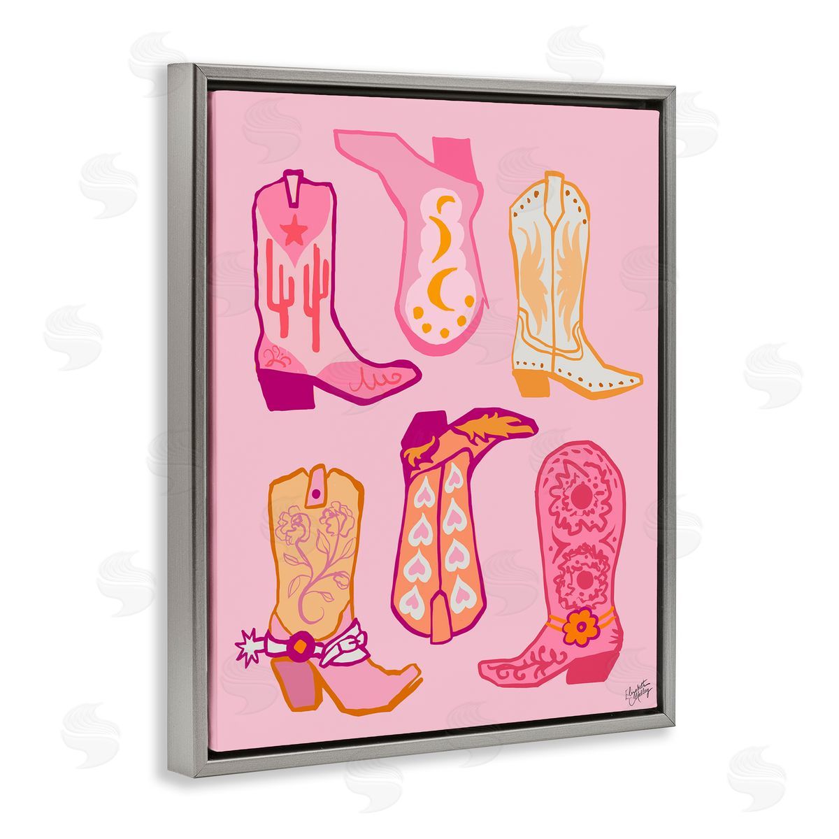 Elizabeth Medley Cowgirl Boot Designs Gray Floating Frame Canvas Wall Art Print