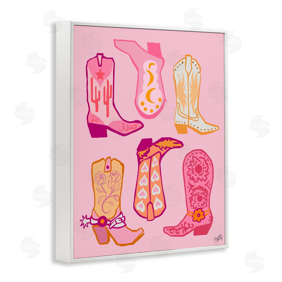 Elizabeth Medley Cowgirl Boot Designs White Framed Giclee Wall Art Print